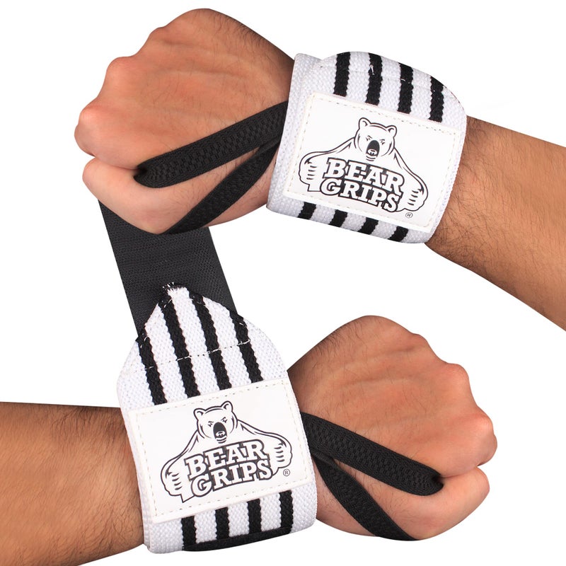 BEAR GRIPS أربطة معصم بير غريب لرفع الأثقال | أربطة معصم لرفع الأثقال | أربطة معصم قوية إضافية للجيم | رباطي معصم في كل عبوة | 12 بوصة و 18 بوصة | رفع للرجال والنساء - Image 1